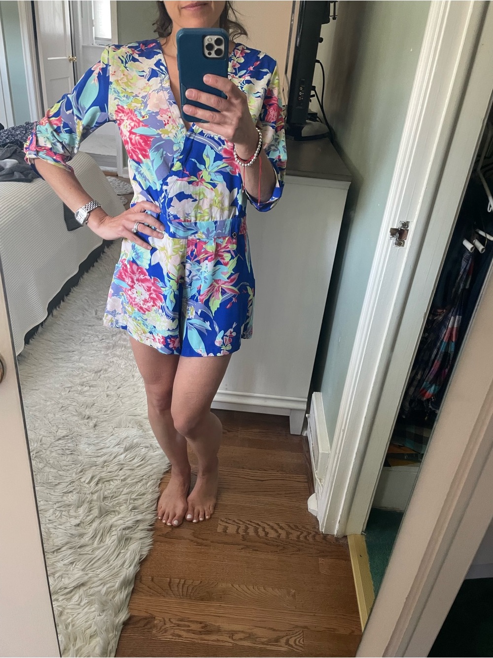 Goodnight Macaroon Blue Floral Print Romper